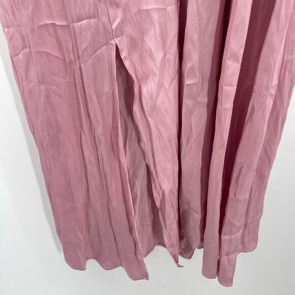 OLD NAVY Dress Large Satin Fit & Flare Sleeveless Smocked Midi Pink V-Neck NWT - Picture 11 of 14